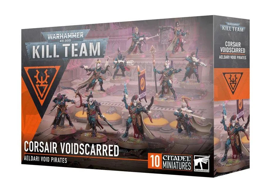 Warhammer figurine box set for Corsair Voidscarred Aeldari Void Pirates on a white background